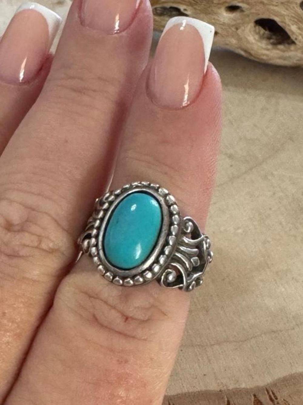 Vintage 925 Sterling Silver Avon Turquoise Scroll Sterling Silver Ring Size 7 - Picture 6 of 8